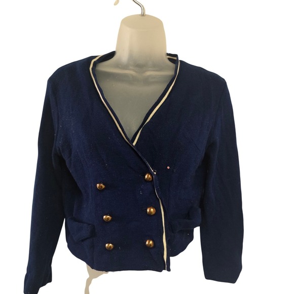 Jonathan Logan Sweaters - Vintage 50s Jonathan Logan Navy Double Breasted Cardigan Sweater Gold Buttons S